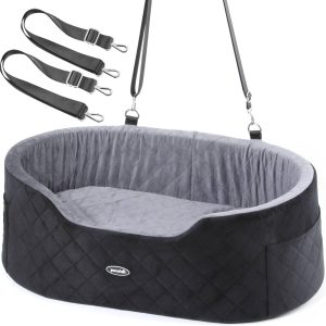 Pecute Dog Car Seat for Medium Back Length Less Than 27inch, Multi-Functional Pet Booster Seat with Waterproof Cushion 4.7inch,Washable 2 Safety Belts Dog Car Sofa Cushion & Bed
