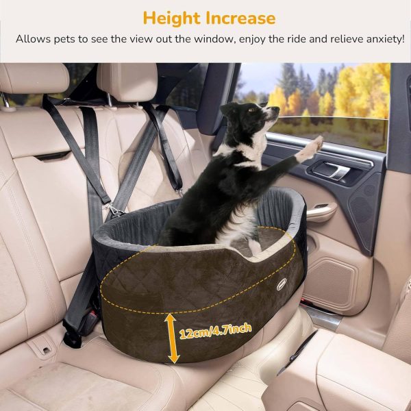 Pecute Dog Car Seat for Medium Back Length Less Than 27inch, Multi-Functional Pet Booster Seat with Waterproof Cushion 4.7inch,Washable 2 Safety Belts Dog Car Sofa Cushion & Bed - Image 2