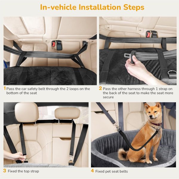 Pecute Dog Car Seat for Medium Back Length Less Than 27inch, Multi-Functional Pet Booster Seat with Waterproof Cushion 4.7inch,Washable 2 Safety Belts Dog Car Sofa Cushion & Bed - Image 8