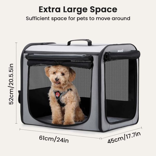 Dog Car Carrier Light Weight, Dog Carrier for Car, Portable Dog Car Crate with Breathable Windows, Foldable Pet Carrier for Both Indoor and Outdoor Use, Dog Travel Crate with Curtain Gray - Image 2