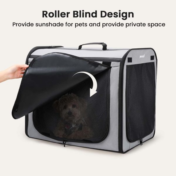 Dog Car Carrier Light Weight, Dog Carrier for Car, Portable Dog Car Crate with Breathable Windows, Foldable Pet Carrier for Both Indoor and Outdoor Use, Dog Travel Crate with Curtain Gray - Image 5