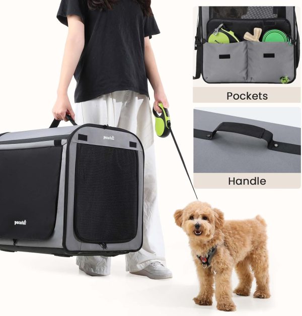 Dog Car Carrier Light Weight, Dog Carrier for Car, Portable Dog Car Crate with Breathable Windows, Foldable Pet Carrier for Both Indoor and Outdoor Use, Dog Travel Crate with Curtain Gray - Image 6