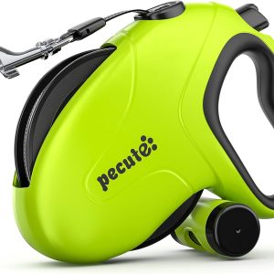 Pecute 32ft Retractable Dog Leash with Reflective Strips, 360° Tangle-Free, One-Button Control & Sturdiness Nylon Material, Long Leash Retractable with Poop Bag Holder for Medium Large Dog