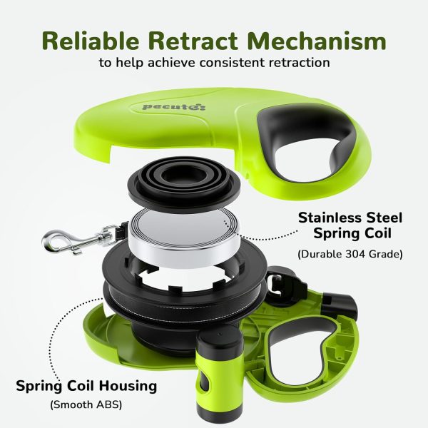 Pecute 32ft Retractable Dog Leash with Reflective Strips, 360° Tangle-Free, One-Button Control & Sturdiness Nylon Material, Long Leash Retractable with Poop Bag Holder for Medium Large Dog - Image 2