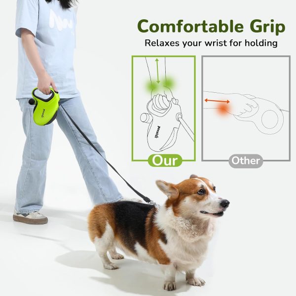 Pecute 32ft Retractable Dog Leash with Reflective Strips, 360° Tangle-Free, One-Button Control & Sturdiness Nylon Material, Long Leash Retractable with Poop Bag Holder for Medium Large Dog - Image 4