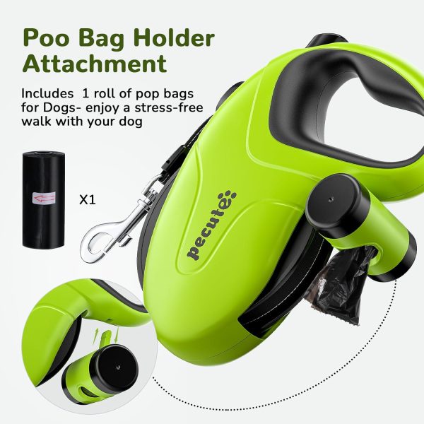 Pecute 32ft Retractable Dog Leash with Reflective Strips, 360° Tangle-Free, One-Button Control & Sturdiness Nylon Material, Long Leash Retractable with Poop Bag Holder for Medium Large Dog - Image 7