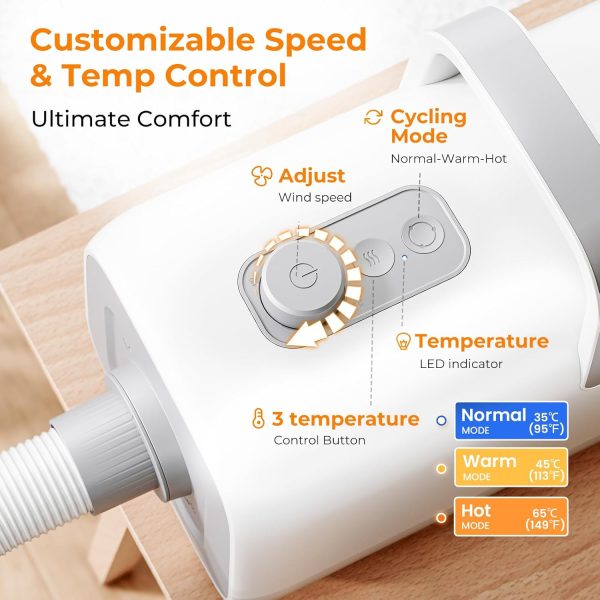 Pecute High-Velocity Dog Hair Dryer, Dog Blow Dryer with Adjustable Speed & Temp, Dog Dryer with Cool-Warm-Hot Cycle Mode, 4 Nozzles, Soft Noise Pet Dryer for Grooming, Heat Resistant Hose, 6.5ft Cord - Image 3
