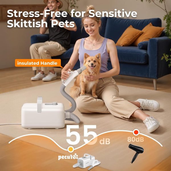 Pecute High-Velocity Dog Hair Dryer, Dog Blow Dryer with Adjustable Speed & Temp, Dog Dryer with Cool-Warm-Hot Cycle Mode, 4 Nozzles, Soft Noise Pet Dryer for Grooming, Heat Resistant Hose, 6.5ft Cord - Image 5