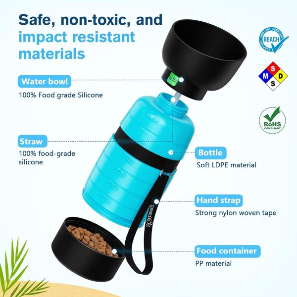 Pecute Upgraded 22 oz Dog Water Bottle with 5 oz Food Container, Portable Dog Travel Water Bottle Dispenser, Leakproof, BPA Free, Lightweight, Pet Water Bottle Bowl for Outdoor Walking Hiking Camping - Image 4