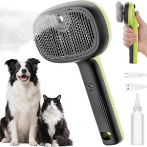 Pecute Steam Cat Brush, Self-Cleaning Cat Steam Brush with 2 Water Spray Modes, Large Capacity Tank, Steaming Dog Brush for Shedding, Massaging Grooming