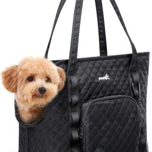Pecute Dog Purse Carrier, Dog Carrier with Pockets for Small Dogs, Fits Dogs 5.5 lbs to 11 lbs, Lightweight Dog and Puppies Tote Bag Carrier, Outing, Travel, Vet, Black
