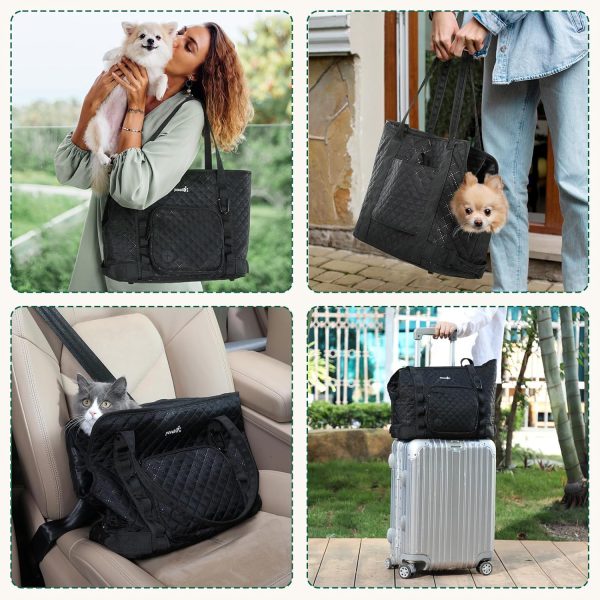 Pecute Dog Purse Carrier, Dog Carrier with Pockets for Small Dogs, Fits Dogs 5.5 lbs to 11 lbs, Lightweight Dog and Puppies Tote Bag Carrier, Outing, Travel, Vet, Black - Image 7